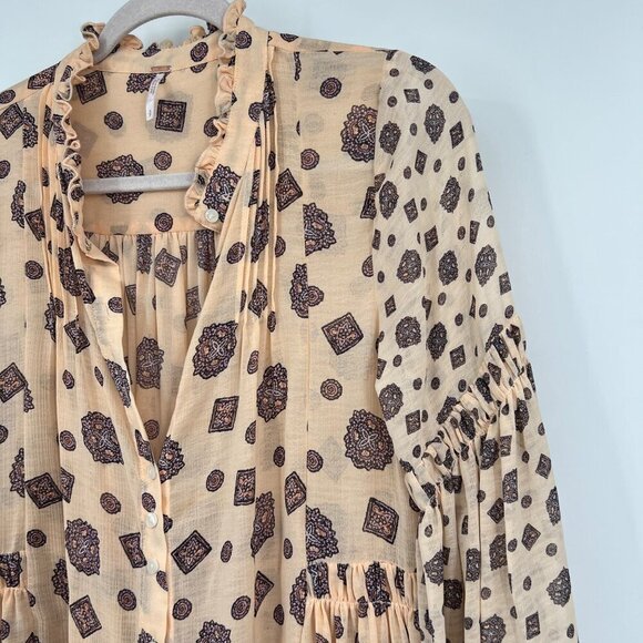 Free People Turn Turn Balloon Sleeve Printed Mini Swing Dress Size Small - Picture 4 of 14